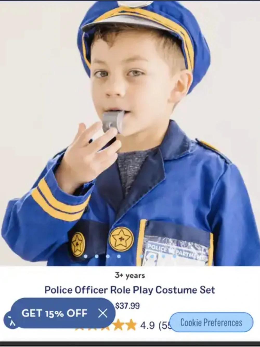 Blue Kids Police Officer Role Play Costume Set - Brand:
